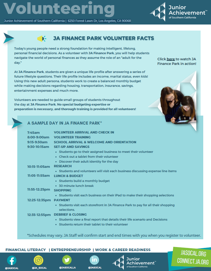 Junior Achievement Volunteer Opportunity Flyer